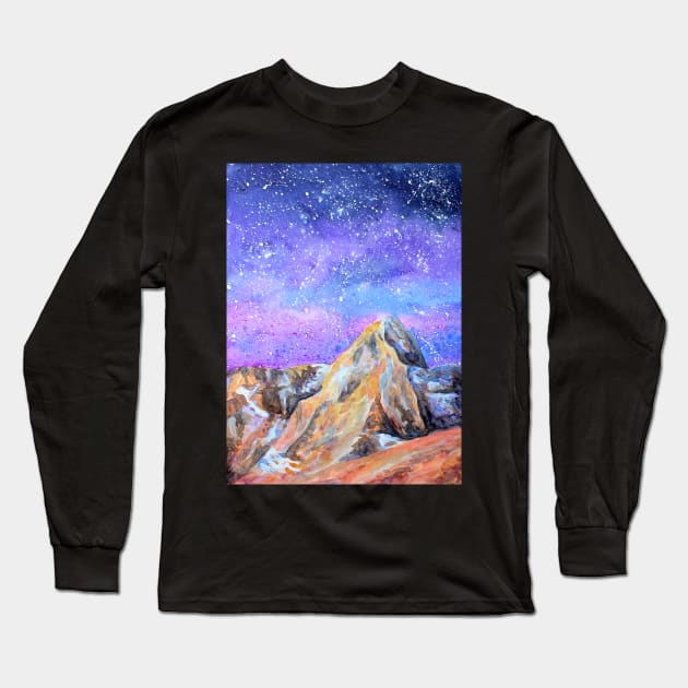 Montana Sky Watercolor Painting Long Sleeve T-Shirt by SvitlanaProuty